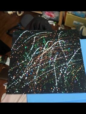 Abstract Splatter Canvas Art - Black Base with Multicolor Accents